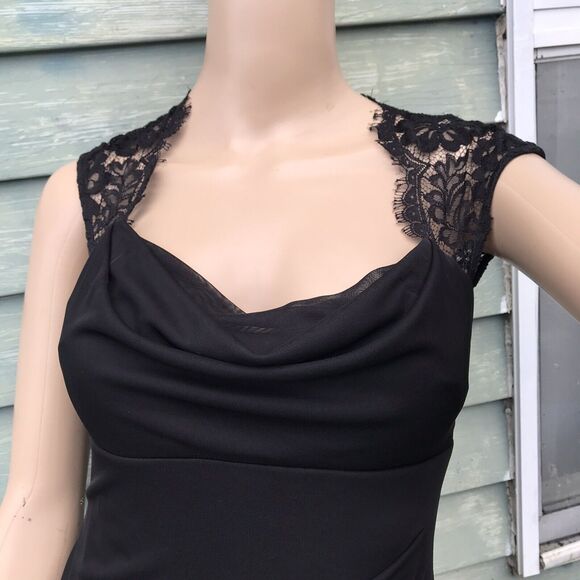 Vtg Y2k Cache Black Mesh & Lace Lbd Women 4 Keyhole Prom Dress Goth Coquette Egl - Picture 4 of 10